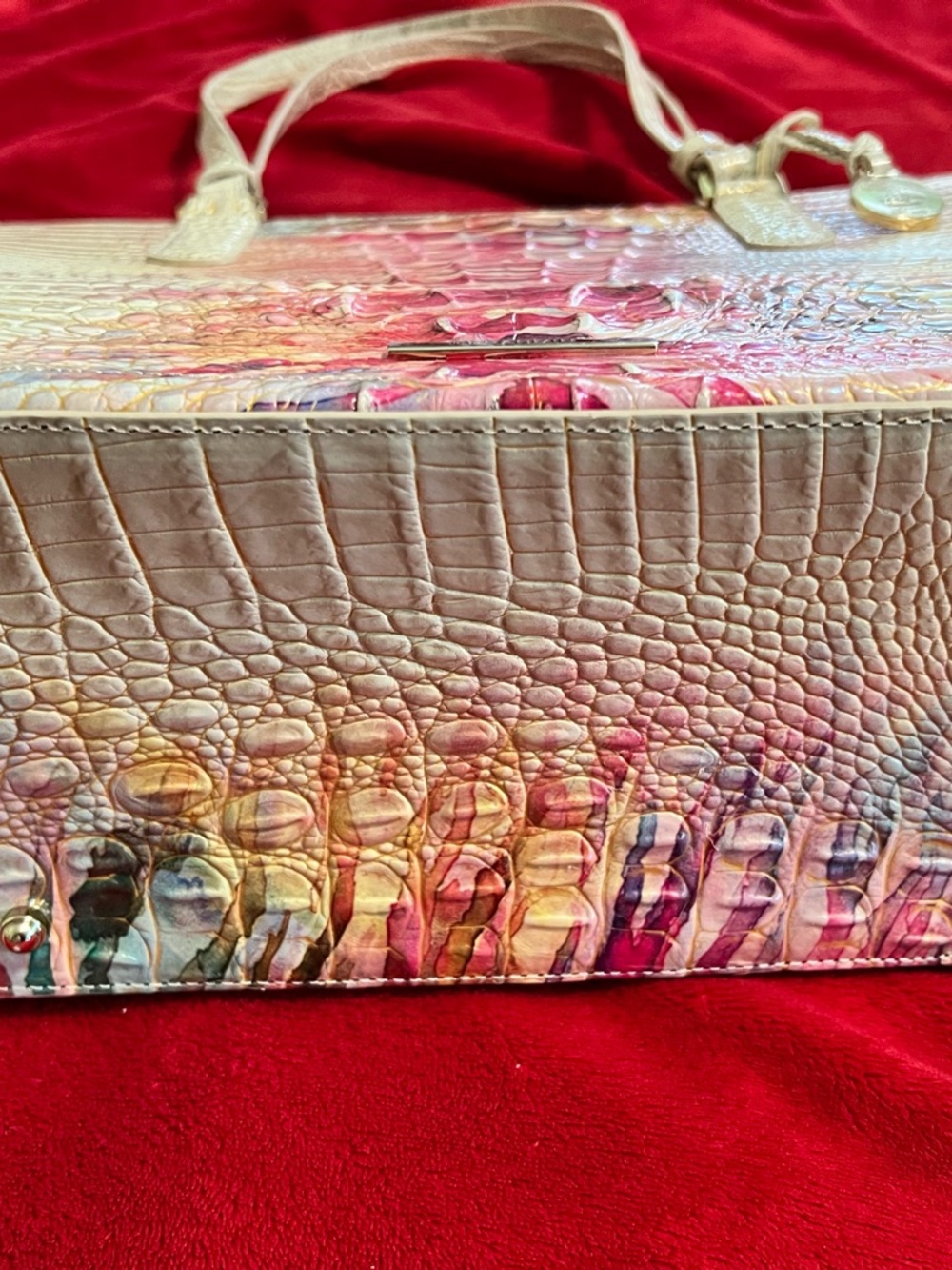 Brahmin Cream Shoulder Tote with Pink & Multicolor Watercolor Accent - Picture 2 of 9